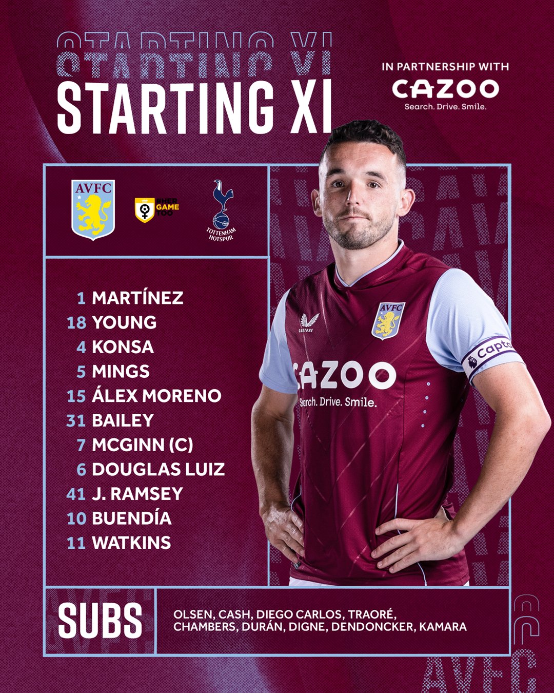 Aston Villa on X: This is your Aston Villa team to face Tottenham Hotspur.  👊 #AVLTOT  / X