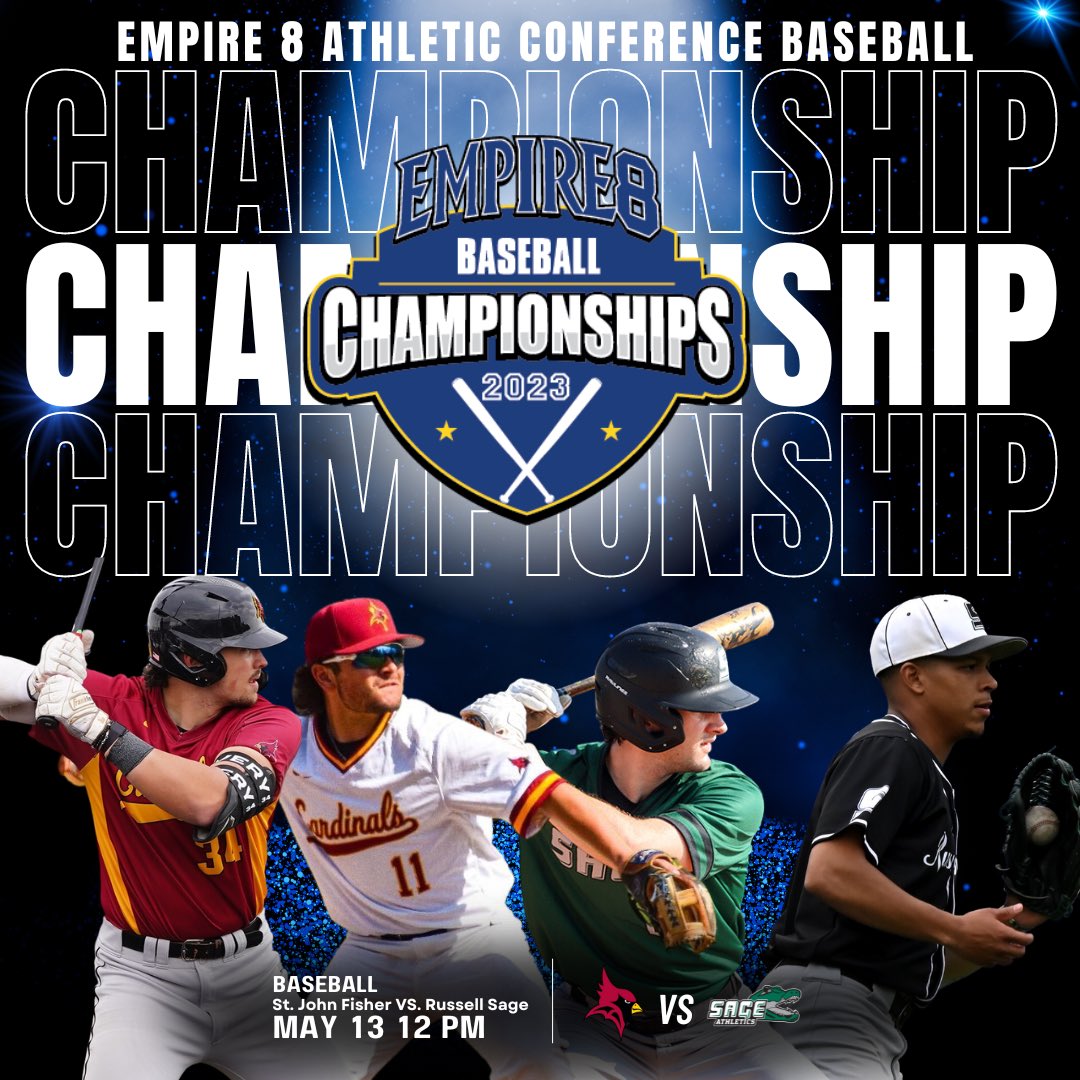 Empire8's tweet photo. CHAMPIONSHIP DAY!🏆 The No. 1 @FisherAthletics @SJFbaseball takes on the No. 4 @SageGators @SageBaseball1 at 12 pm today. The link to watch and follow along is in our bio! 🔗
#E8 #E8proud #whyd3 #leaderscompetehere #trophychasing🏆 https://t.co/kFOAxl3vAs