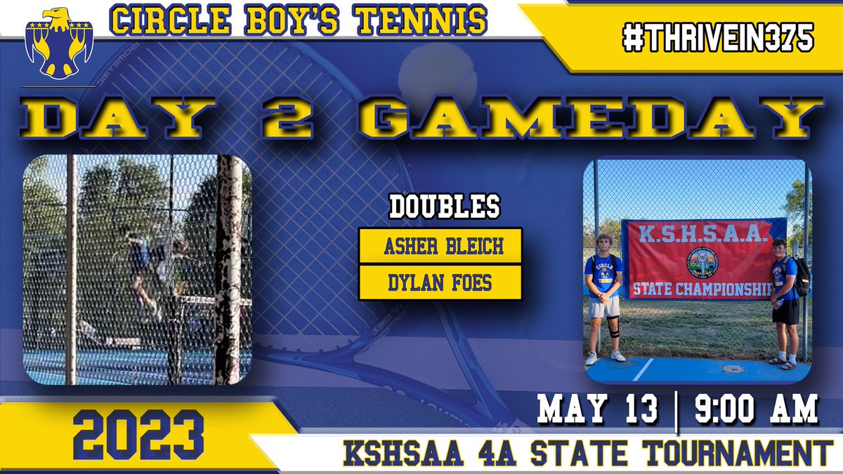 🎾 FINAL GAMEDAY 🎾
⏰ 9:00AM
📅 May 13th
📍 Pratt
<a href="/CircleTBird/">CHS Activities</a> #Thrivein375 <a href="/KSHSAA/">KSHSAA</a> #4AState