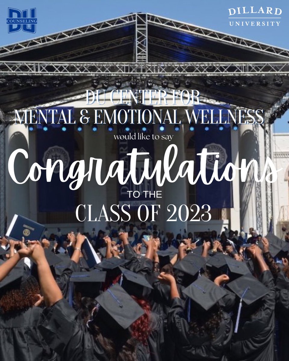 du_counseling's tweet photo. π£ It's Graduation Day!! πβοΈπ€Congratulations to the class of 2023!! Hats off to you!π
#DillardU #GeauxBleu #DU23 #DU24 #DU25 #DU26 #MyDU #DillardUCounseling #GeauxBleuDevils #MyDU #MentalHealthMatters #itsokaynottobeokay #DUClassof2023 #MyDUGraduates https://t.co/PWkKEaFIix