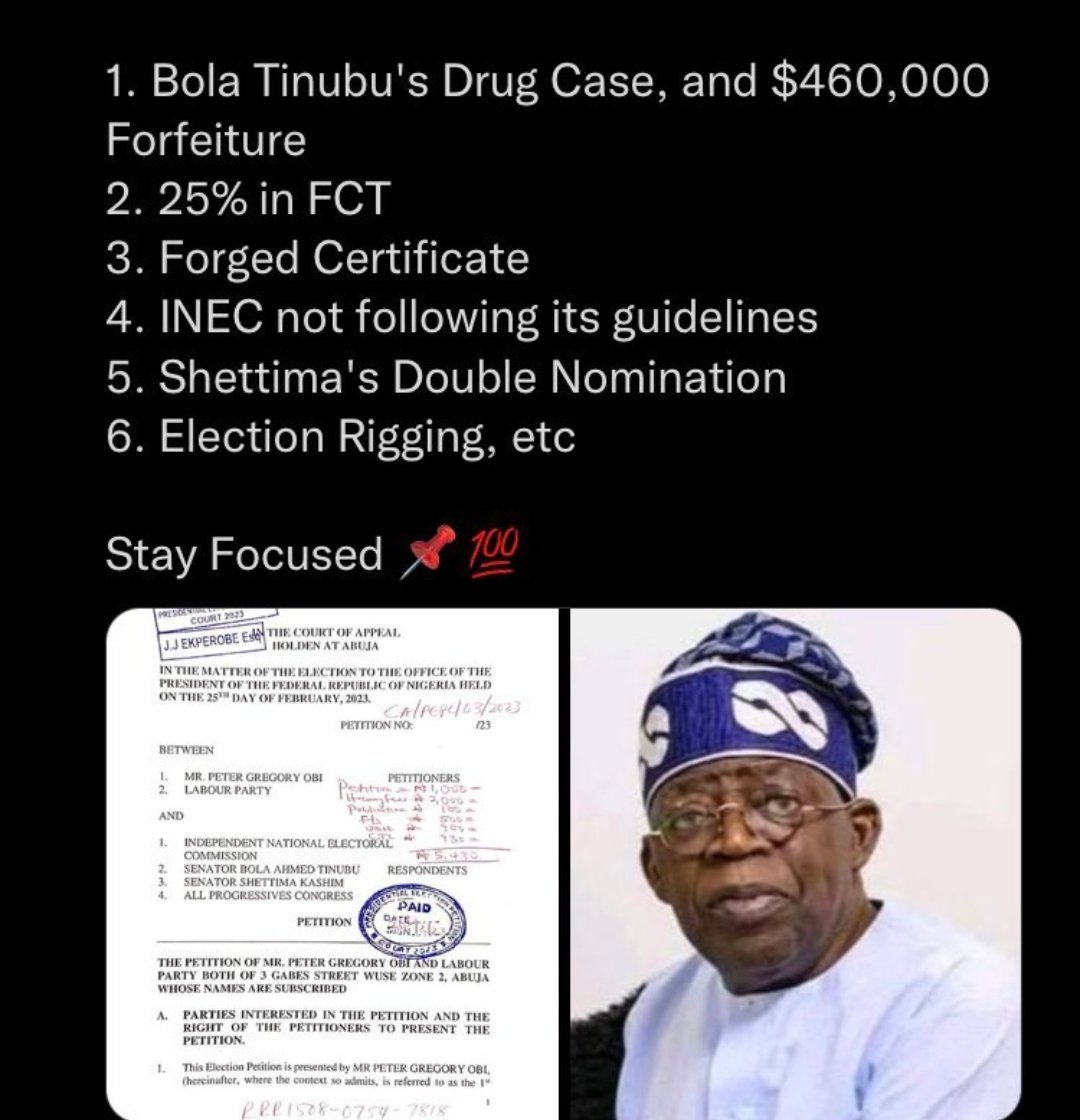 These are the real issues.
All eyes on the judiciary 
Bola Tinubu cannot be sworn in. 

#tinubu4prison