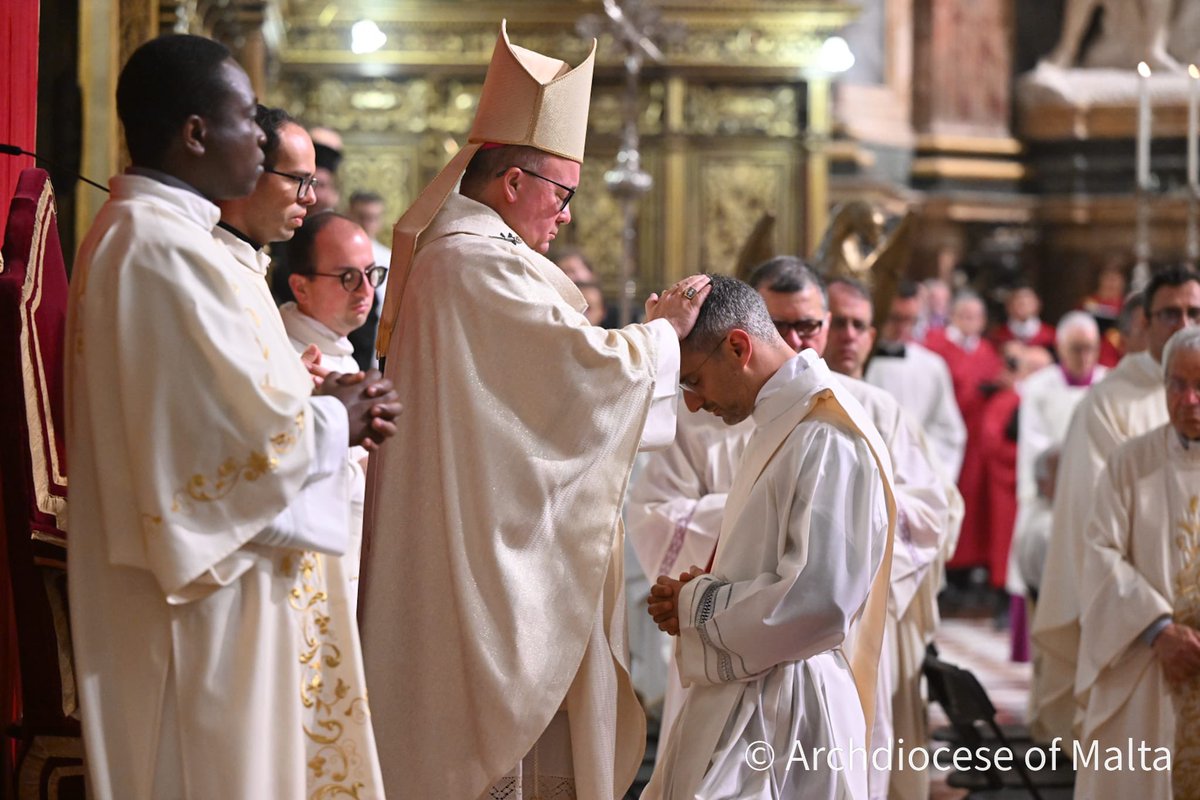 BishopScicluna's tweet photo. What a profound grace and joy to celebrate the Priestly Ordination of Fr Gylan, Fr Clive and Fr Ian OP on Saturday 13 May 2023 at St John’s Co-Cathedral, #Valletta, #Malta. May the Good Shepherd endow our new priests with His Spirit, His peace, His compassion, His love! https://t.co/jJs2DIRSHL