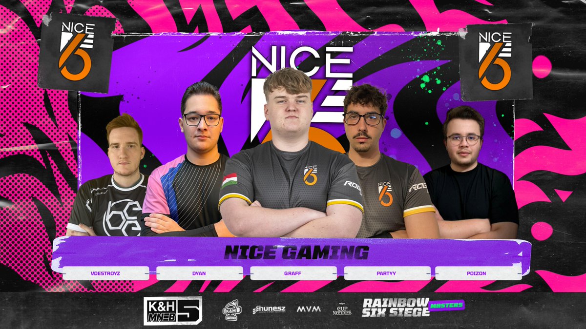 Nézzük a második forduló előtt a <a href="/NiceGamingFPS/">Nice Gaming</a> felállását. Idén ők képviselik ezt a közel 16 éve létező szervezetet.

<a href="/Partyy46779023/">partyyba'</a>
@dyan_r6
<a href="/graffba/">Graff</a>
<a href="/Poison_R6/">Ákos Kelemen</a>
<a href="/Rvssky/">kovács tamás</a>