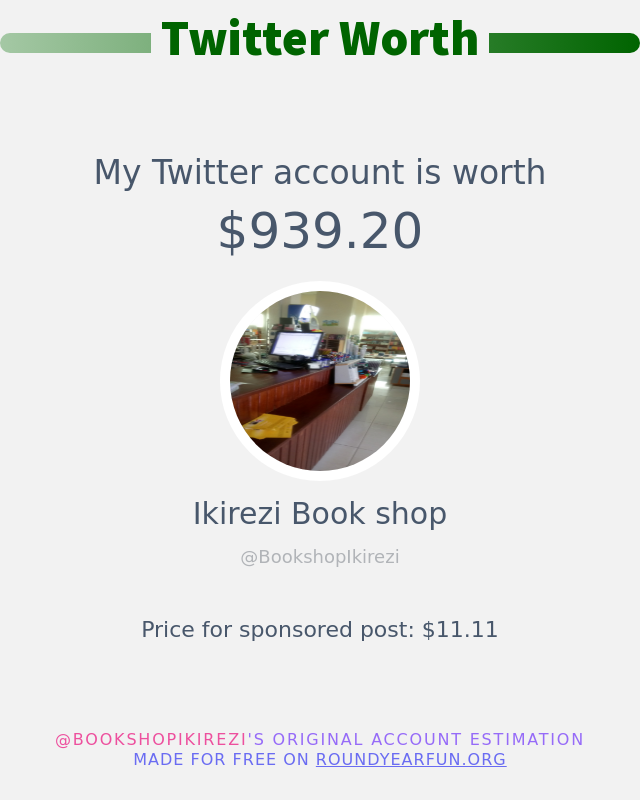 My Twitter worth is: $939.20 ➡️ funroundy.online/twitterworth