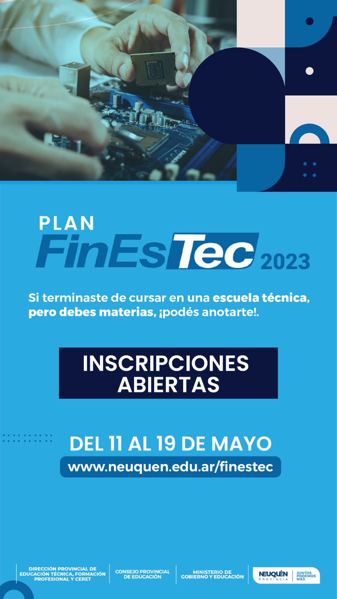 RFlutsch's tweet photo. #FinesTec
Si terminaste de cursar en una escuela técnica y adeudás materias, ¡podés anotarte!
💻 https://t.co/0sGDxfLDZ4 https://t.co/kBremA0Psn