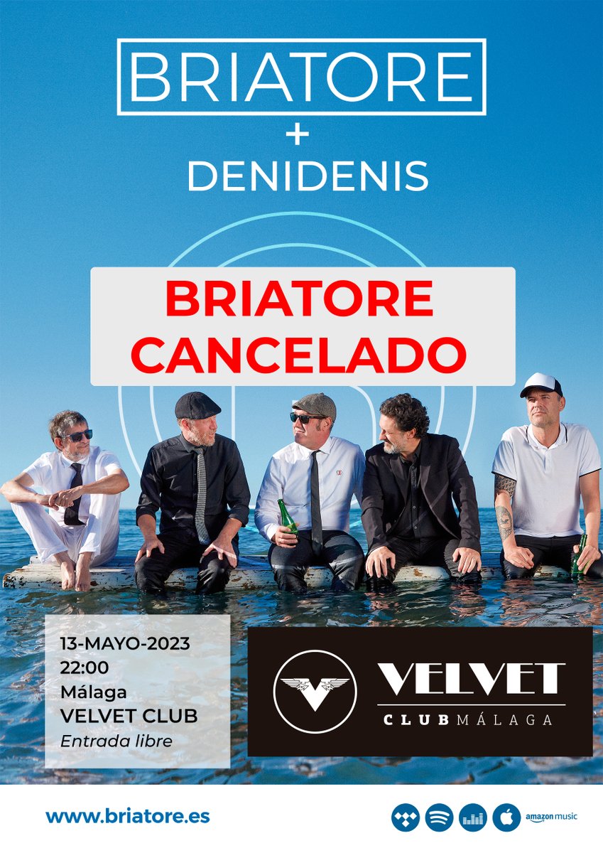 Por motivos de causa mayor sentimos comunicar que BRIATORE no podrá estar en el Velvet hoy. Sigue adelante el concierto presentación de nuestros amigos DENISDENIS, presentando su brand new disco. ¡A disfrutarlo!
