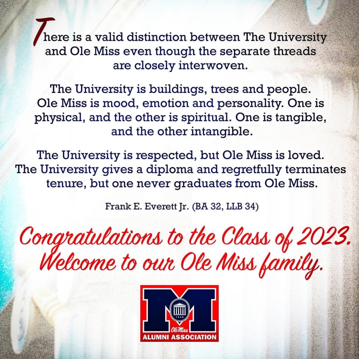 OleMissAlumni's tweet photo. 🎓 ʏᴏᴜ ᴍᴀʏ ʀᴇᴄᴇɪᴠᴇ ʏᴏᴜʀ ᴅɪᴘʟᴏᴍᴀ, ʙᴜᴛ ʏᴏᴜ ɴᴇᴠᴇʀ ʟᴇᴀᴠᴇ ᴏʟᴇ ᴍɪꜱꜱ.
Congrats to our newest alumni!
#HottyToddy | #OleMissGrad23 https://t.co/uJhJJxRxkK