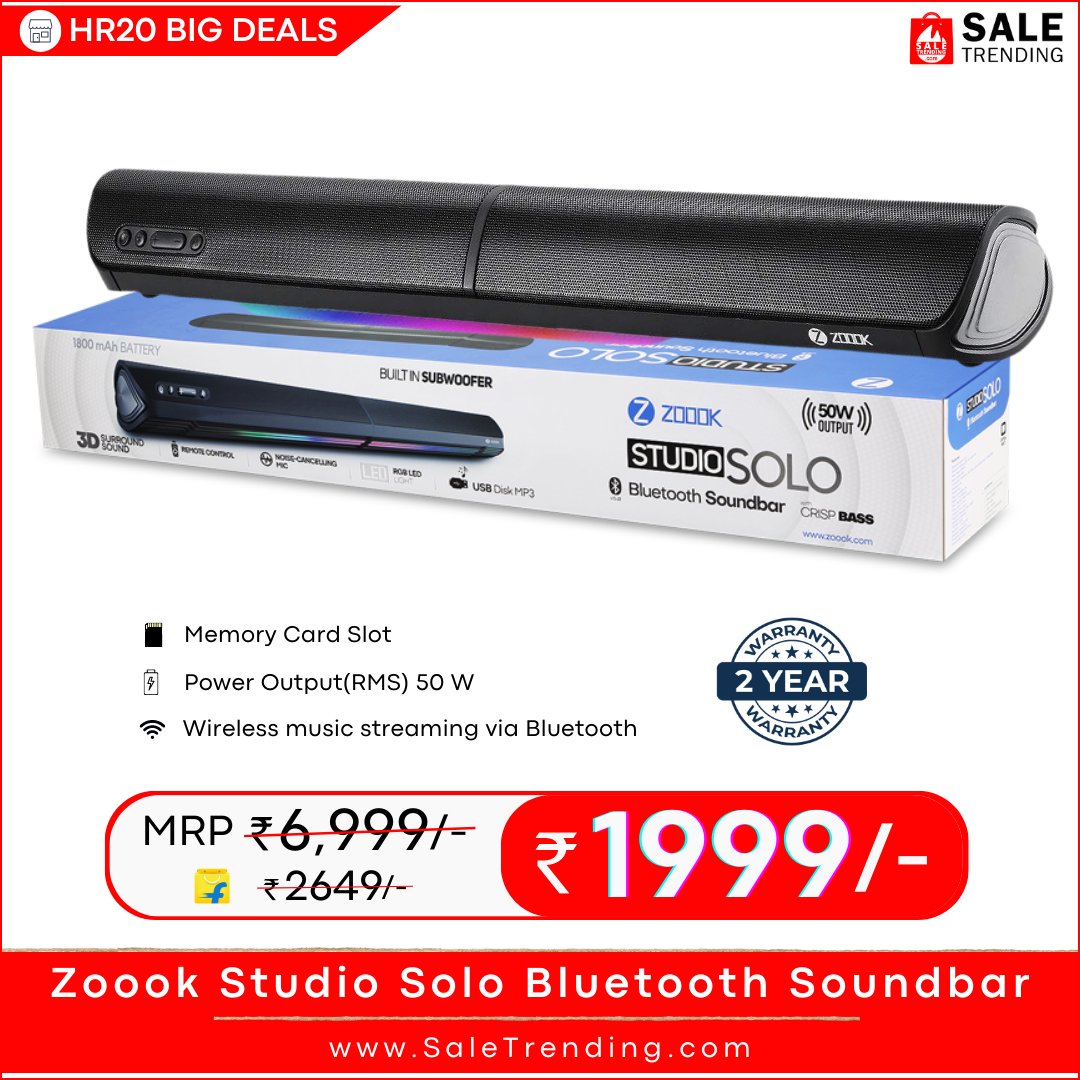 SaleTrending's tweet photo. Don't miss out on this amazing deal💰
Get the Zook Studio Bluetooth soundbar at a discounted price🔥
.
🛒Product Link
https://t.co/Lsbo6TB6Gx
.
Visit : https://t.co/3eDOBpgmlg for more exciting offers.🔥🔥
.
#zoook #soundbar #soundbars #bluetoothsoundbar #solo #bestsoundbar https://t.co/6OKKMrGpzh