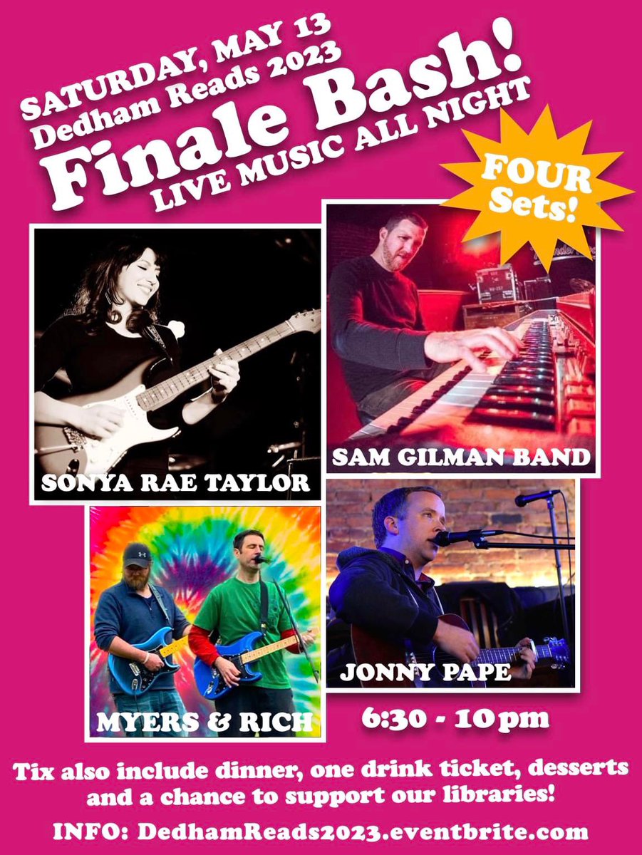 Tonight! Don't miss the party of the year - at First Church in Dedham! Supports our school and public libraries. Tix: DedhamReads2023.eventbrite.com