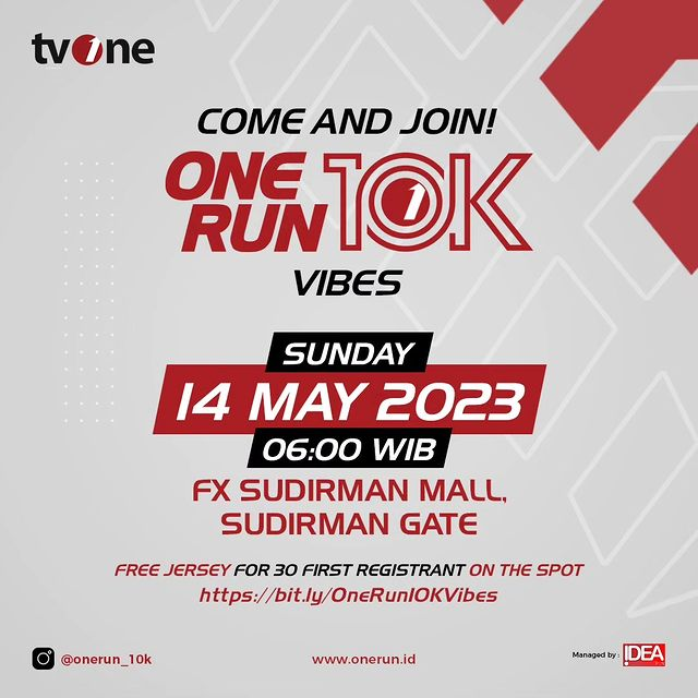 tvOneNews's tweet photo. Hi Runners!

tvOne akan mengadakan One Run 10K Vibes pada tanggal 14 Mei 2023.

Silakan bergabung pada link https://t.co/QSPVrLilIF

#OneRun10K #tvOne #OneRun #OneRunners #RunningRace #RunningEvent #Run10K #IdeaRun #SahabatIdea #IdeaRunRaceManagement https://t.co/9Nz8OMC6FI