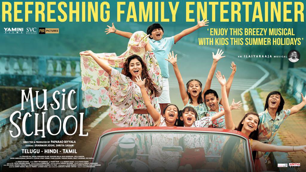 Enjoy this breezy musical with kids this summer holidays 

#MusicSchoolMovie at your nearest theatres 

Refreshing Family Entertainer

an <a href="/ilaiyaraaja/">Ilaiyaraaja</a> musical🎶

<a href="/shriya1109/">Shriya Saran</a> <a href="/TheSharmanJoshi/">Sharman Joshi</a> <a href="/singer_shaan/">Shaan</a> <a href="/SVC_official/">Sri Venkateswara Creations</a> <a href="/PicturesPVR/">PVR INOX Pictures</a> <a href="/paparaobiyyala/">PAPARAO BIYYALA</a> <a href="/adityamusic/">Aditya Music</a>