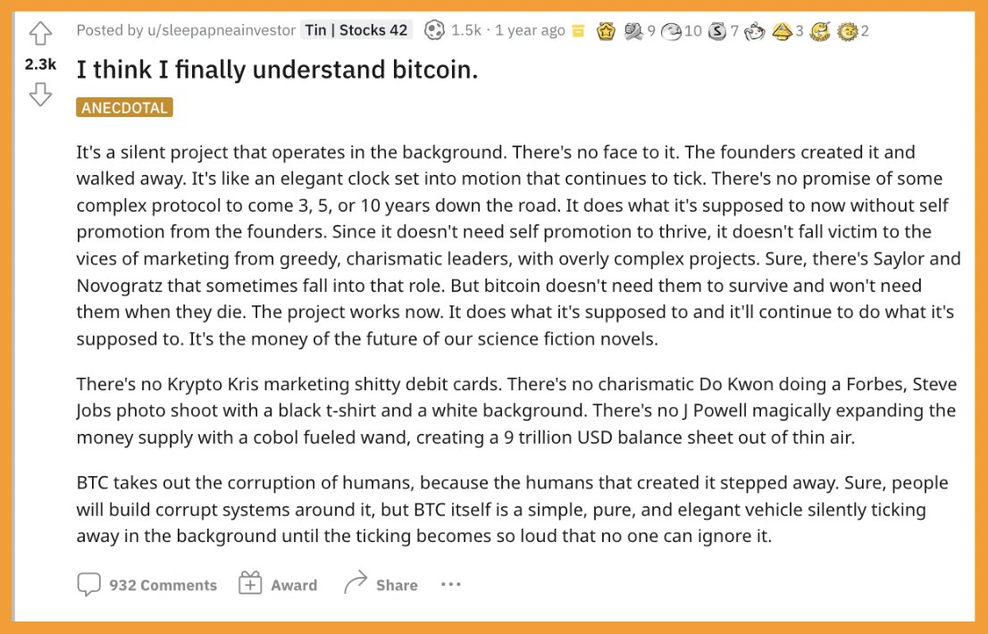 ✨ One of the most legendary #Bitcoin explanations, posted to Reddit exactly 1 year ago
