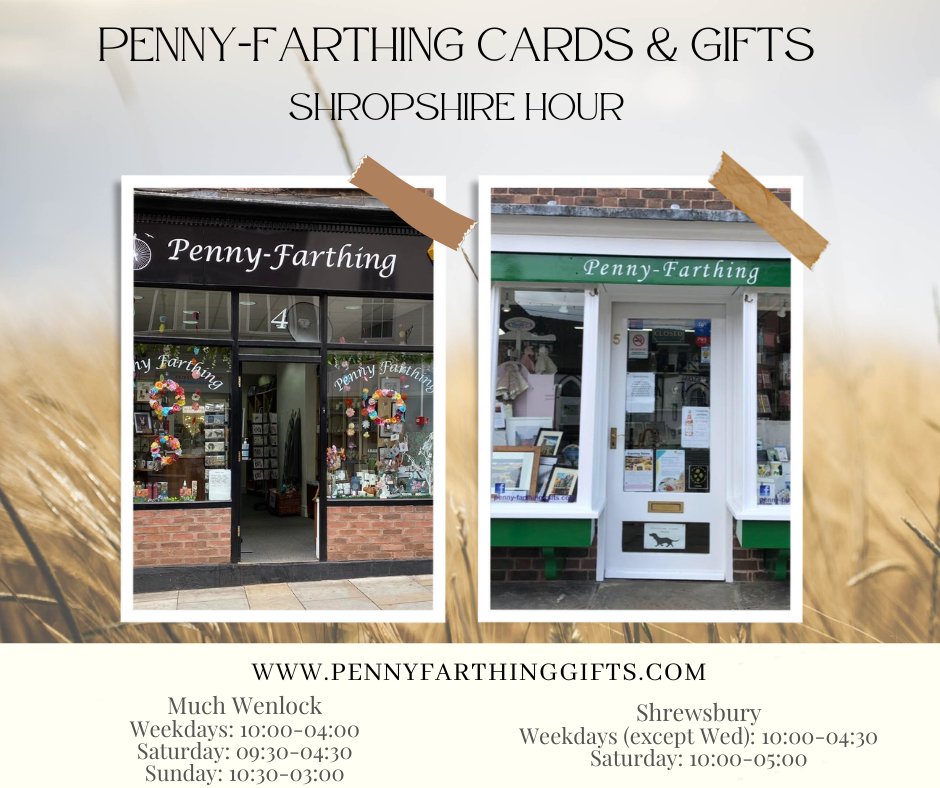 PFarthingShrop's tweet photo. It's time for #ShropshireHour! You can find Penny-Farthing in Much Wenlock and Shrewsbury where you can explore our vast range of unique gifts for every occasion! #ShrewsburyHour #WenlockHour #IronbridgeHour #OswestryHour https://t.co/5b3vESo504