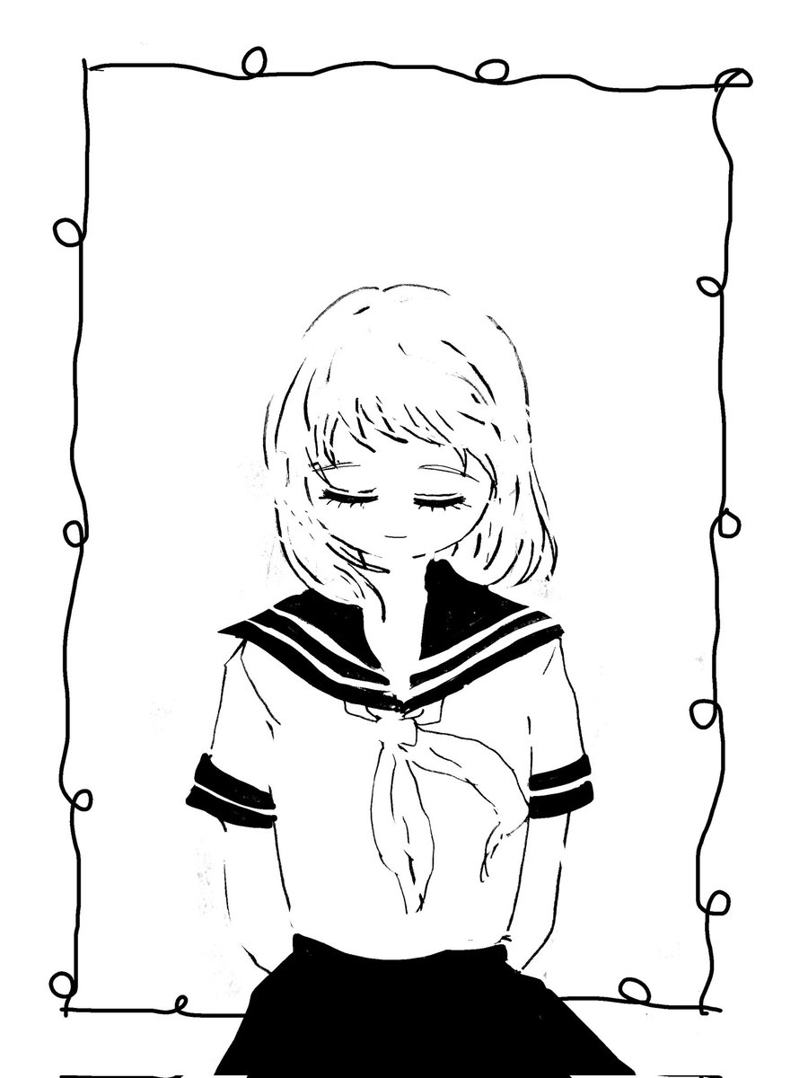 つい、お見かけして～🐱 腹ぺこららばいさんの女の子の 絵が、前から好きなので、1枚描かせて頂きました😂❤️  モノトーンですが💦