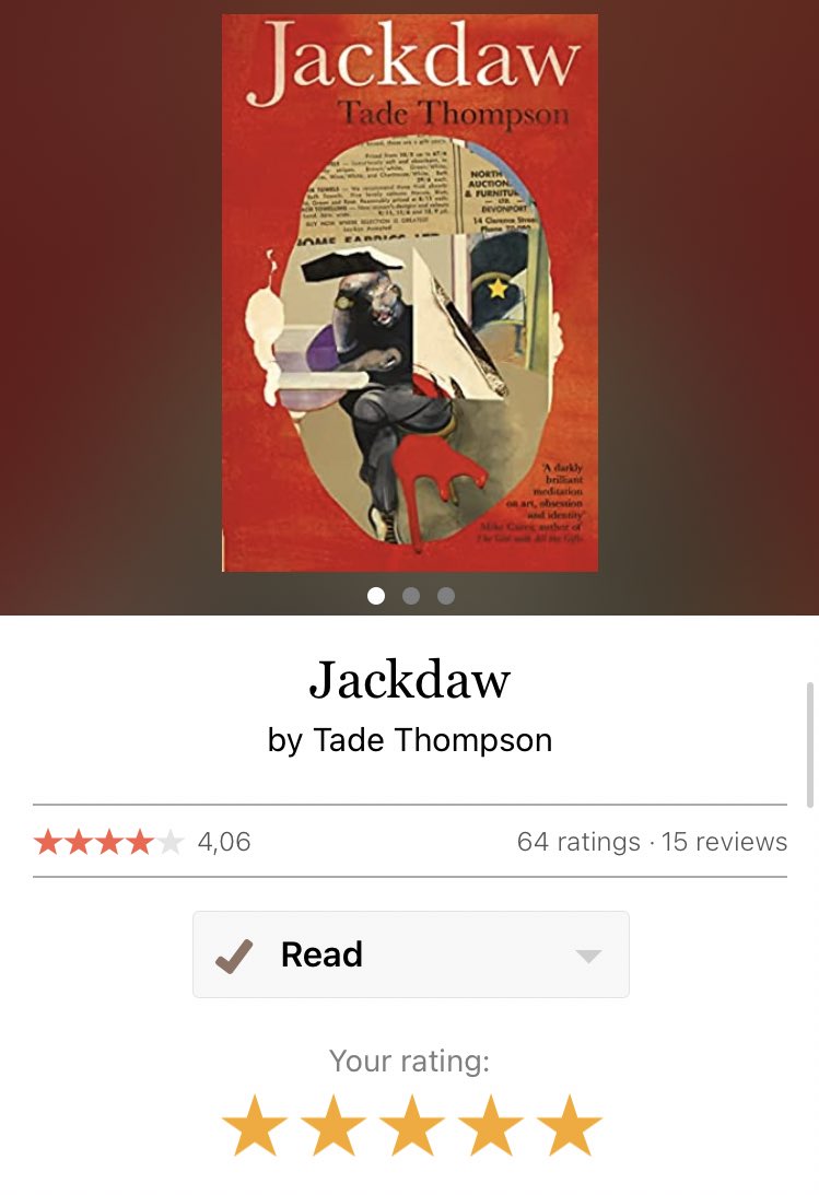 Just finished Jackdaw, by Tade Thompson and @CHEERIOPublish 
I’ve been late on this one but it was a blast ! Looooove it ! 

goodreads.com/book/show/6046…