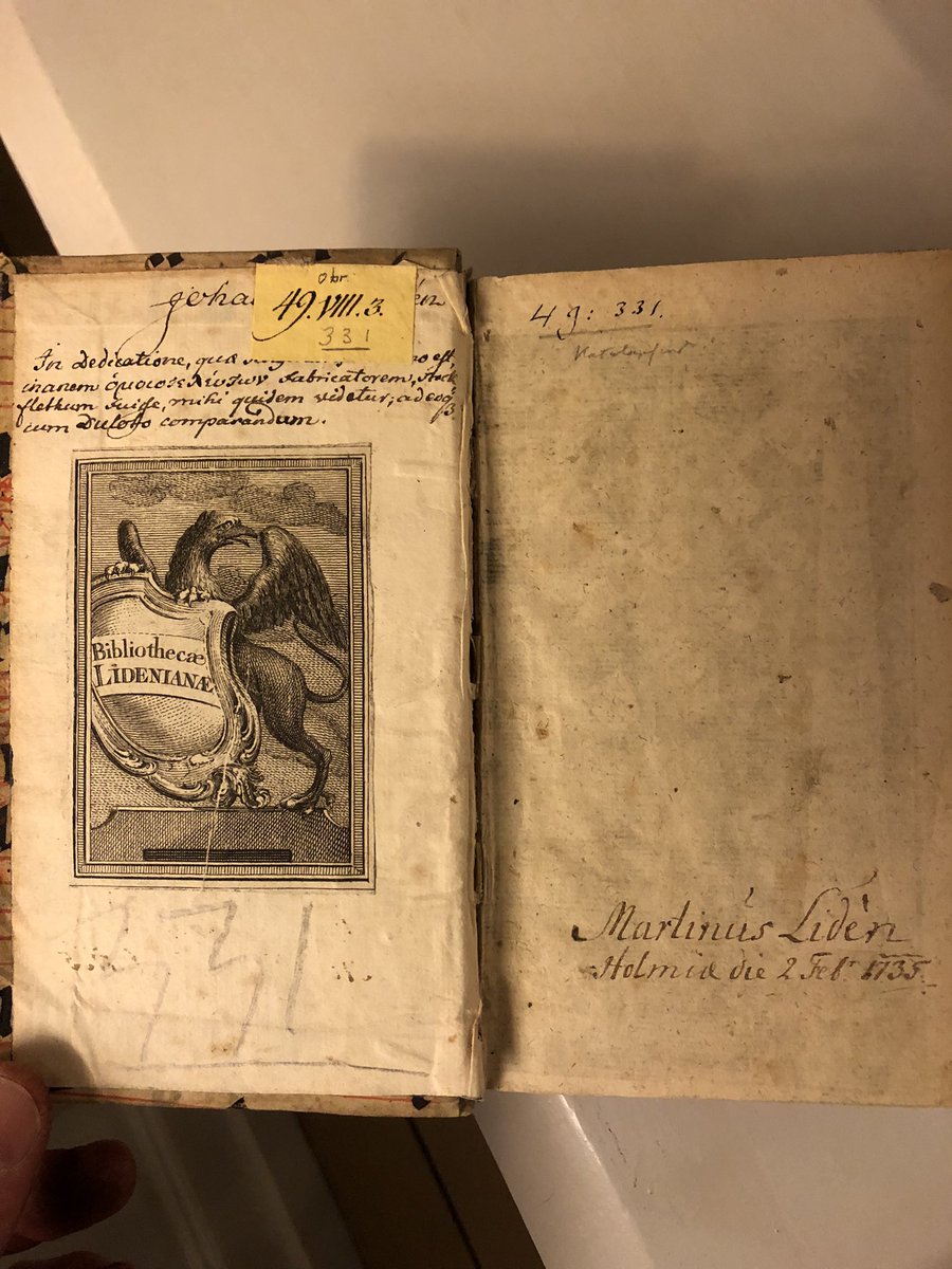 Wonderful Medieval manuscript reused as a cover on a book with sermons acquired by Samuel Älf’s stepfather Martin Lidén in 1735. Later donated to @UppsalaUniLib by Samuel’s half-brother Johan Hinric Lidén.