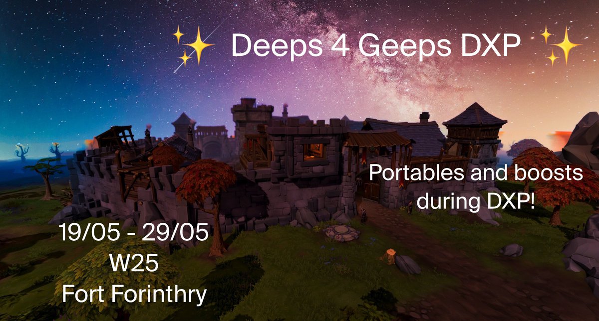 _Deeps4Geeps's tweet photo. @RuneScape 
#DXP #Skilling

Time for us to host some portables for DXP! Come join us in the fort https://t.co/4P5rcfcVMx