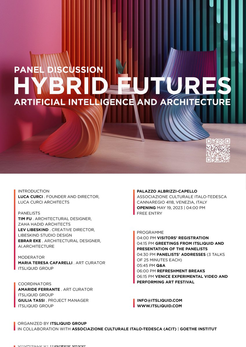 RSVP Hybrid Futures – Artificial Intelligence and Architecture Panel Discussion Palazzo Albrizzi-Capello, Venice May 19, 2023 – 04 PM . Book your ticket here: eventbrite.it/e/biglietti-hy… Free entry