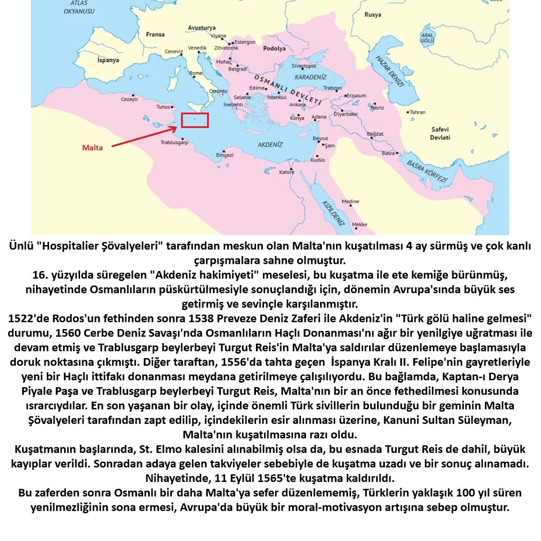 TYapraklari's tweet image. 18 MAYIS PERŞEMBE

OLAYLAR

1268-#Memlûk sultanı I. #Baybars, kısa bir kuşatmadan sonra #Antakya'yı fethederek, oradaki #Haçlı Prensliğine son verdi.

1565-4 ay sürecek olan, Osmanlı'nın #Malta #kuşatması başladı

+++