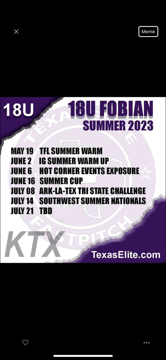 texaselite18u's tweet photo. Tournament Schedule for this summer! https://t.co/dRL4KbeCen