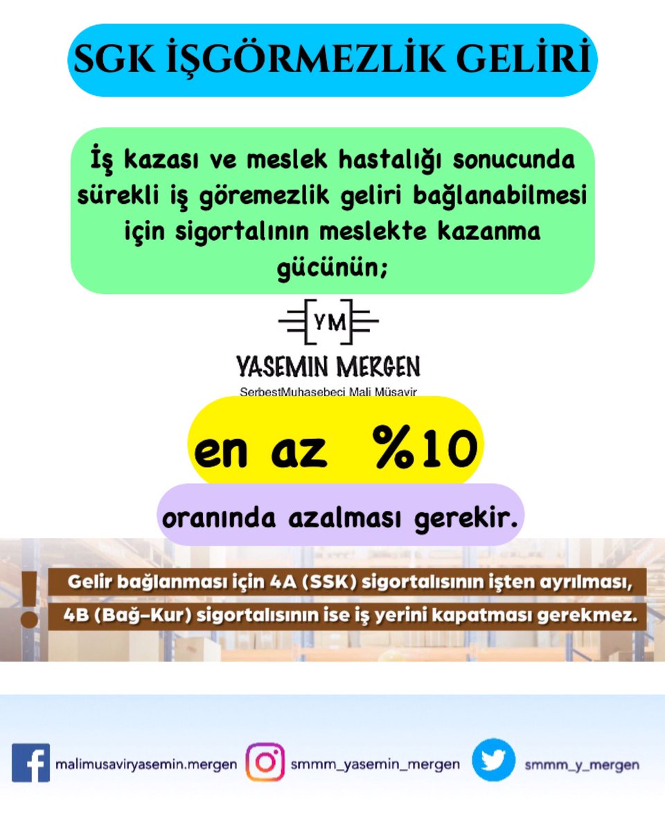 İş kazası ve meslek hastalığı sonucunda sürekli iş göremezlik geliri bağlanabilmesi için 4b’li işyeri sahibinin işini kapatması ya da 4a’lı sigortalı çalışanın işten ayrılması gerekmez. #sgk #gelir #teşvik #seçim #Secim2023 #işçi #işveren #personel #sosyal #güvenlik #kanun #yasa