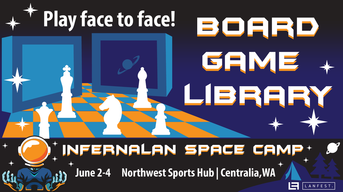 infernalan's tweet photo. There's not just computer games at this Space Camp! Come enjoy our Library of Board Games! #Lanfest #InfernaLan Register:https://t.co/iz1FkLrcwa https://t.co/T2owGN85sN