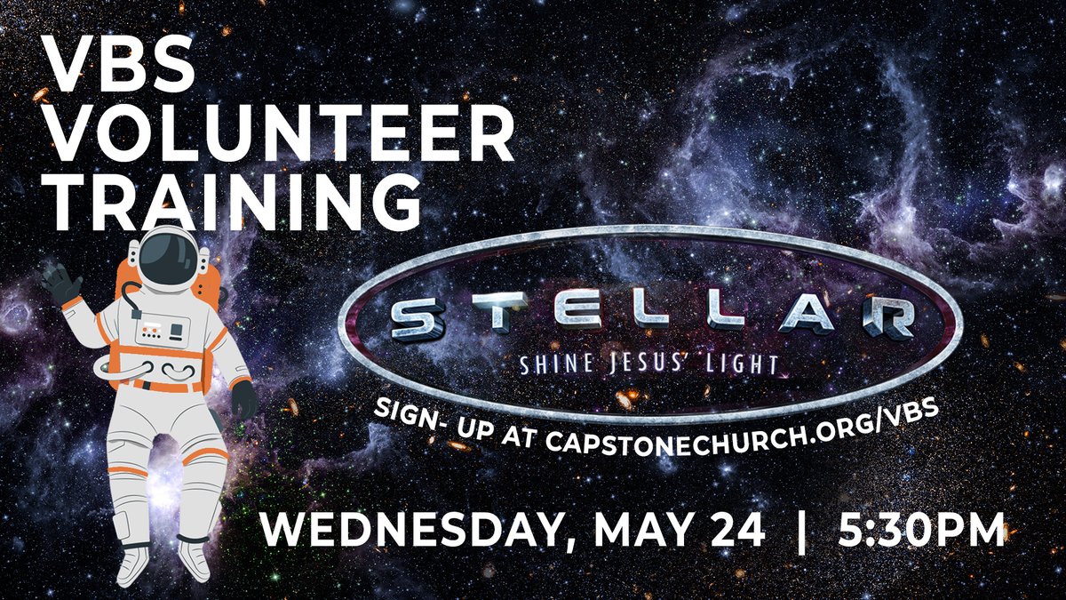 capstonechurch's tweet photo. We need lots of help to provide a fun and organized environment for kids during VBS. If you are available to serve please fill out our Investor Registration at https://t.co/NUr5XCVxIA. If you are serving at VBS, please make plans to attend our training on Wed., May 24 at 5:30PM. https://t.co/LTCTABxheX
