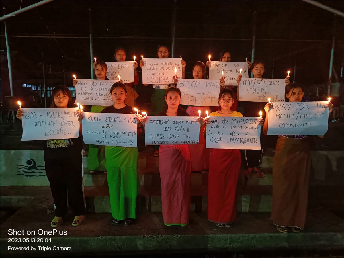 KonsamW's tweet photo. Candle Light protest. 🕯️🕯️We want peace in Manipur. Save our Integrity. #Meitei_Kuki Civil War @Imphal @Manipur @Save_Meitei @ANI @IndiaToday @the_hindu @timesofindia @BJP4Manipur @EastMojo @BBCNewsAsia @NBirenSingh @aajtak 
This is what we called peaceful protest. https://t.co/aKmuLICbVB
