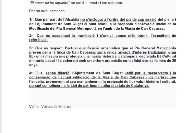 DefenCanCabassa's tweet photo. 🗓️23/2/23:Registrem escrit a l’ 
@ajsantcugat adreçat a tots els grups del Ple #SantCugat 

🗓️13/5/23:Projecte aturat.

👉🏻PERÒ:

⁉️Què hi ha de l’estat del BCIL CanCabassa i de llur entorn paistagístic? 
⁉️Quan inicieu la protecció?

@fraduchaltet @EstherMadrona 

🆘🛟Can Cabassa https://t.co/egi6p5oezm