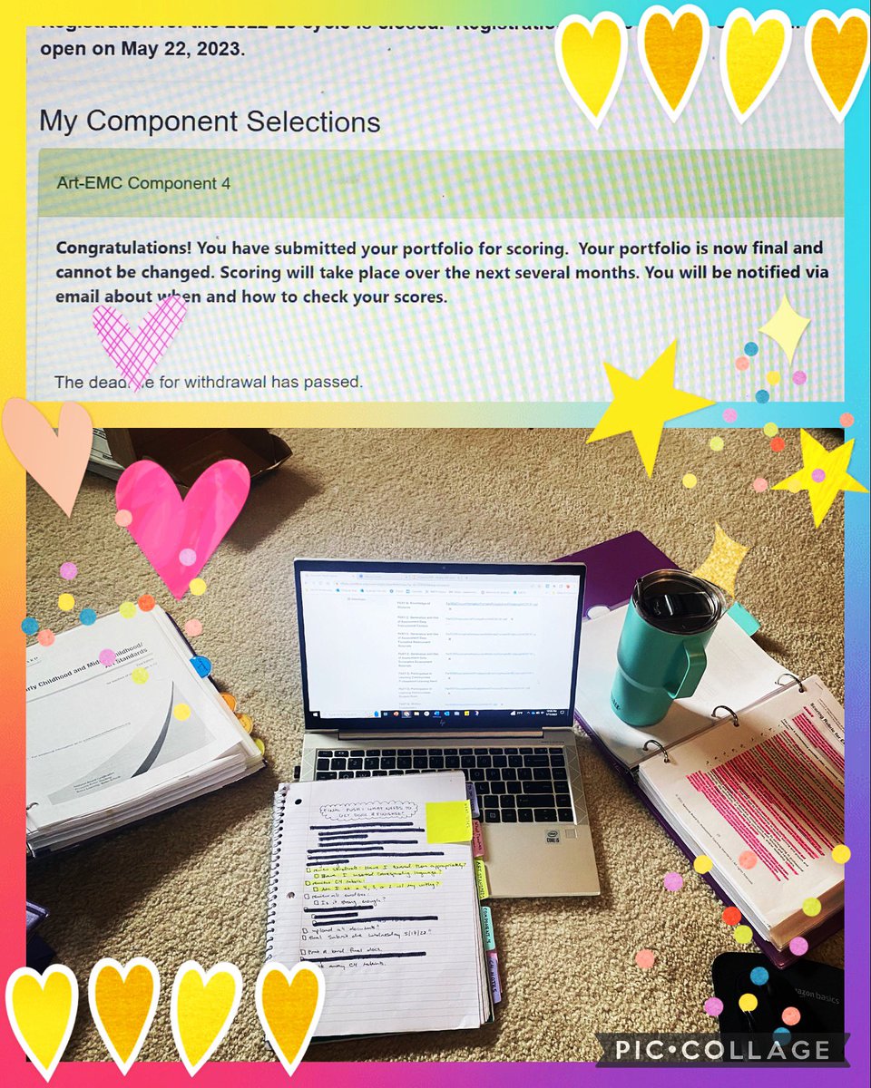 Soscia_Art's tweet photo. That’s it, I did it! Component 4 of #NationalBoards has been submitted! 🥳 (Happy Mother’s Day weekend to me!) Thanks to everyone who has helped support me on this long and amazing journey! @nbpts #nbpts #NBCT #Component4 https://t.co/MQKXaZunjC