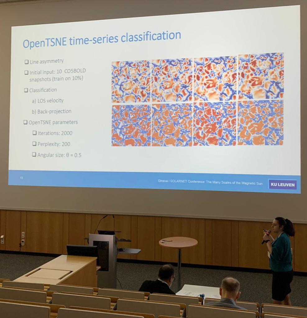 mdruett_uk's tweet image. My colleague @catdineva presenting some awesome work on classification of spectra using machine learning algorithms! Also flying the flag for @CmPA_KULeuven at the #solarnet conference in AIP, Potsdam! Well done, Katia!