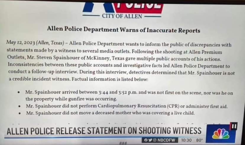 WylieBiz's tweet photo. I'm glad that Allen Police debunked the lies of Steven Spainhouer, so sad how he fooled the media and used a tragedy to promote himself and his agenda. @DrPaulChabot @patriottxs @CollinGOP #allenoutletmall #allentexas #AllenPremiumOutlets https://t.co/7NMVfxyyef