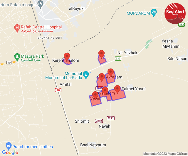 CumtaAlertsEng's tweet photo. Red Alert [13/05/2023]:

21:28:
Holit, Avshalom, Yevul, Sdeh Avraham, Yated, Kerem Shalom

21:29:
Dekel

Sent via @CumtaAlertsEng https://t.co/c3YNtBu5S2