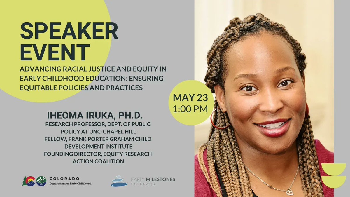 MarzanoResearch: RT @EarlyMilestones: Save the date! @IheomaIruka will address the impact of systemic racism on child development and #EarlyChildhood programs. Learn to implement anti-bias and anti-racist policies to advance #Equity! Register now: …
