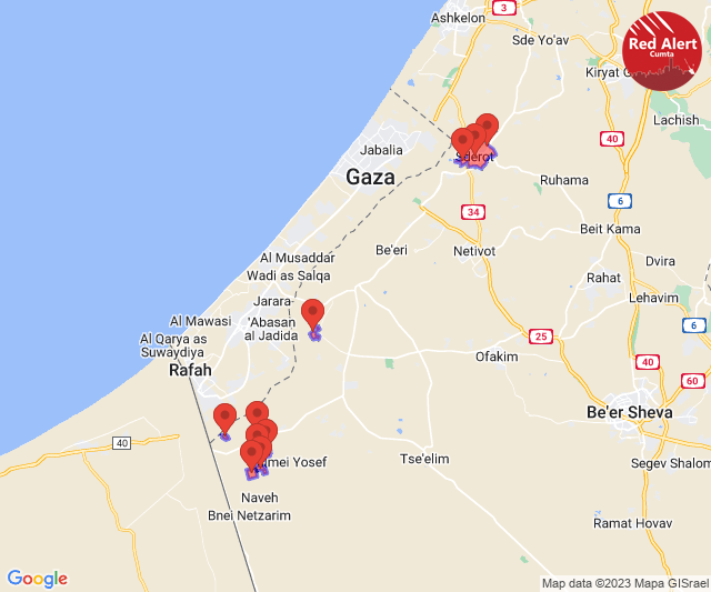 CumtaAlertsEng's tweet photo. Red Alert [13/05/2023]:

21:44:
Kerem Shalom, Yated, Sdeh Avraham, Holit, Avshalom, Nirim, Yevul

21:45:
Sderot, Ibim, Nir Am

Sent via @CumtaAlertsEng https://t.co/Z0aSgGFNMM