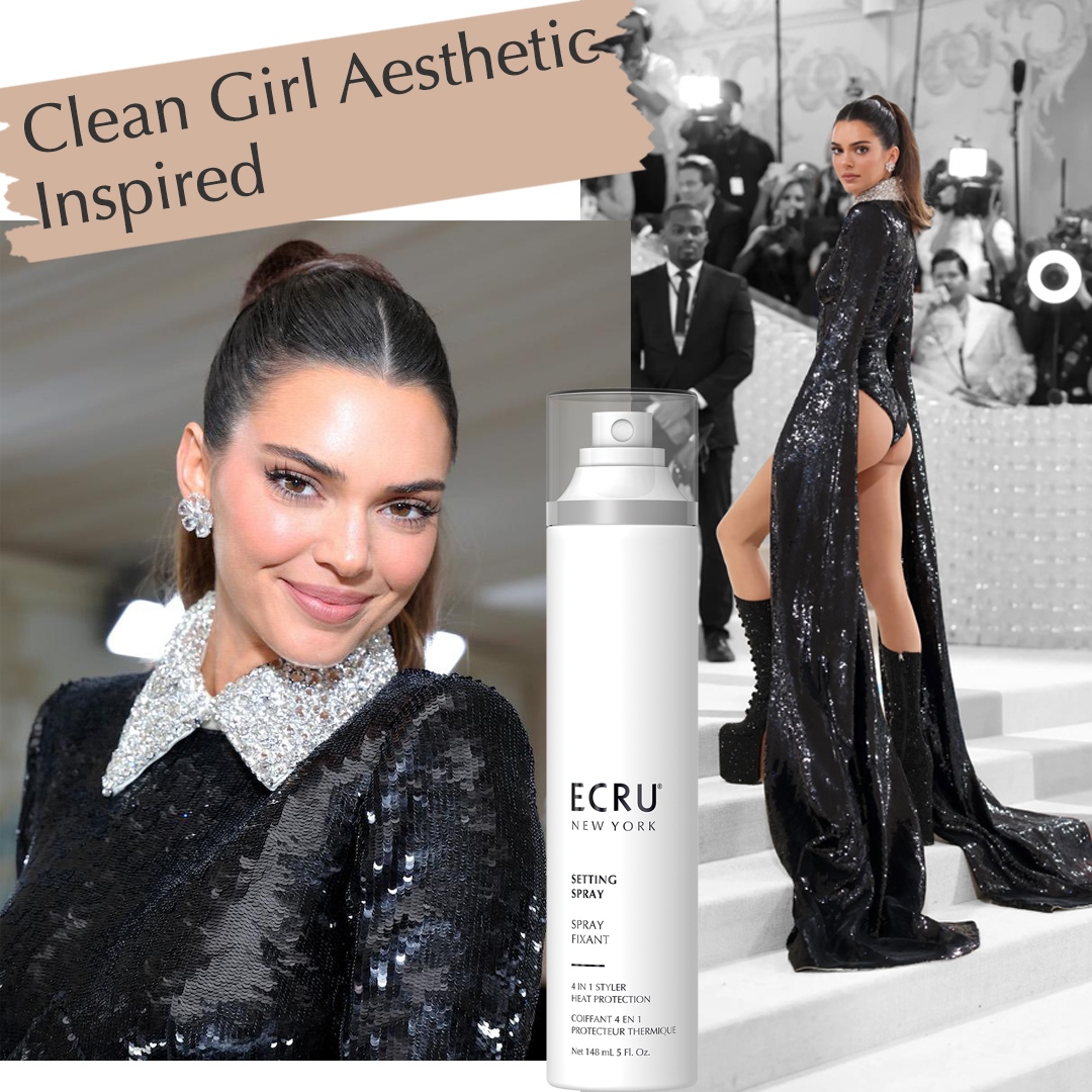 ECRUNewYork's tweet image. SO SLEEK! Clean Girl Aesthetic inspired looks from the Met Gala red carpet that you can get now with Setting Spray. 🌟Long lasting hold &amp;amp; glass-like shine. ⁠
#sleekhair #trendyhair #centerpart #cleangirlaesthetic #hairstyles #getthelook #ecrunewyork