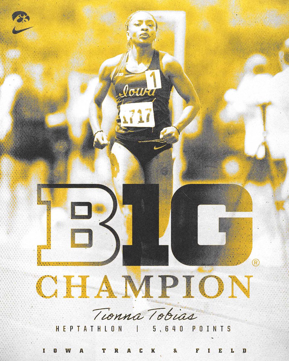 𝗖𝗵𝗮𝗺𝗽𝗶𝗼𝗻 𝗙𝗿𝗼𝗺 𝘁𝗵𝗲 𝗝𝘂𝗺𝗽. 🥇

With a B1G PR in the heptathlon (5,640 points), Tionna Tobias is the 𝗕𝟭𝗚 𝗖𝗛𝗔𝗠𝗣! Her final score ranks 2nd all-time at Iowa.

#Hawkeyes x #B1GTF