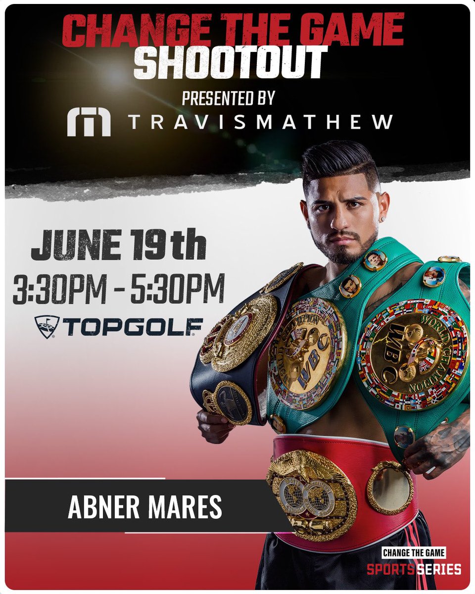 ChangeTheGame (@ctgseries) on Twitter photo Happy Saturday! We’ve still got more reveals for our CTGSeries Shootout presented by @travismathew ; here we have a world-renowned boxer, <a href="/abnermares/">ABNER MARES</a> !⭐️ Get ready for some incredible foursome matchups, and be sure to follow us for announcements to our celebrity roster‼️ Happy Saturday! We’ve still got more reveals for our CTGSeries Shootout presented by @travismathew ; here we have a world-renowned boxer, <a href="/abnermares/">ABNER MARES</a> !⭐️ Get ready for some incredible foursome matchups, and be sure to follow us for announcements to our celebrity roster‼️