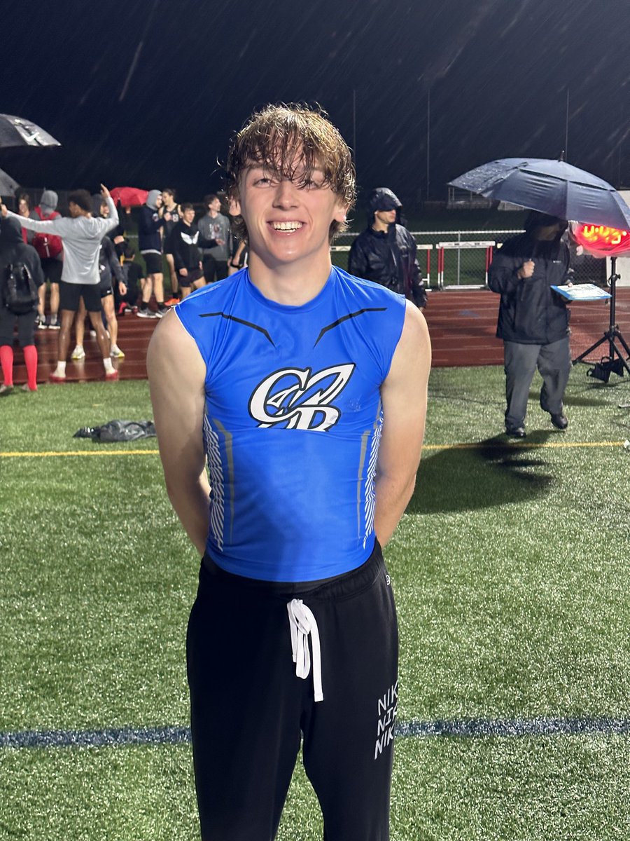 BCrockettrack's tweet photo. Congrats to Nolan Milas In less than ideal conditions last night FVC Conference champ in the 100m, 200m, 400m and 2nd in the 4x100. Against tough completion.  Very impressive!!! https://t.co/QymSfkQUDO