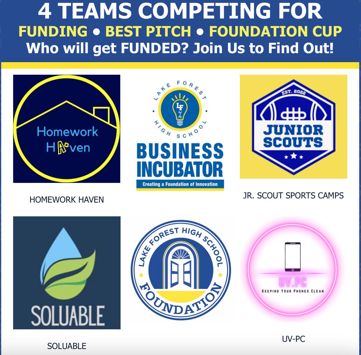 The final teams have been chosen! 4 teams will take the stage on 5/18 competing for funding for their business.  Trial Pitch Night is on 5/16 at Lifeworking.  Event details and opportunities to support these businesses and LFHS Foundation can be found at pitchnight23.givesmart.com.