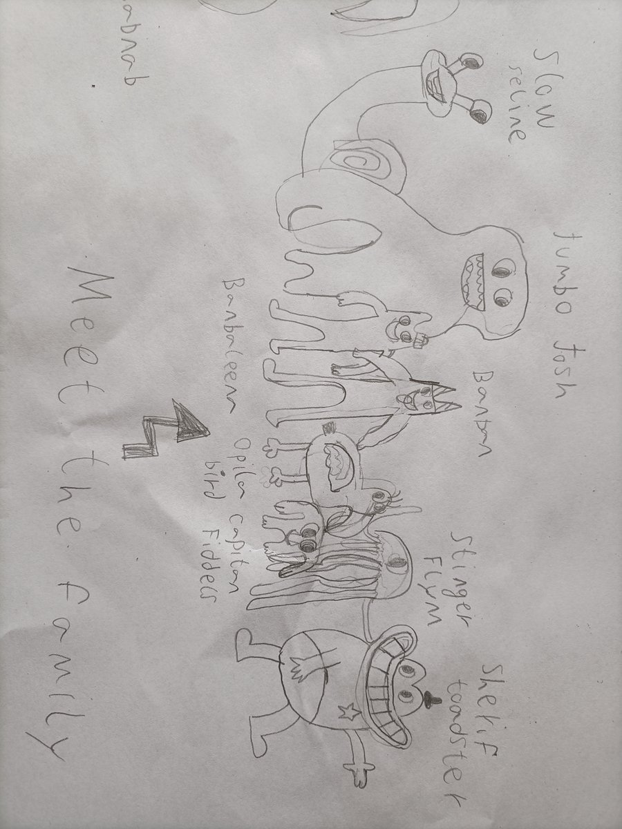 Beamariscal's tweet photo. @Euphoric_Bros Hi! My son is fan of your games and he's waiting exited the 4th part of Garten of banban. Here I attach a couple of drawings he made :) https://t.co/9vKYociwi7