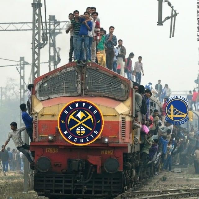 Warriors fans on their way to Denver to support the Nuggets.