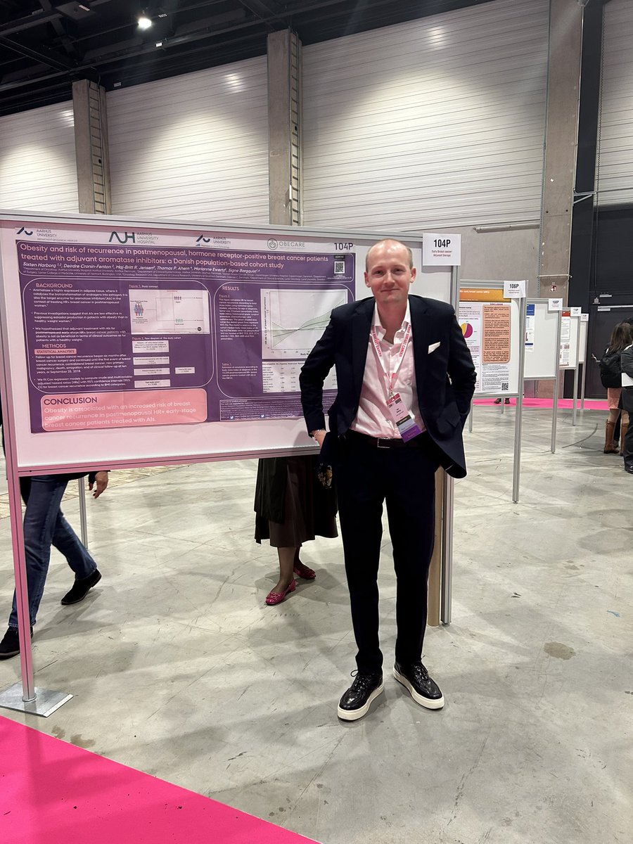 Congratulations to brilliant &amp; bright presentations <a href="/jonasbh93/">Jonas Busk Holm</a> <a href="/SixtenHarborg/">Sixten</a>  showing and discussing the prognostic disadvantage of #obesity in #breastcancer at #ESMOBreast2023 <a href="/myESMO/">ESMO - Eur. Oncology</a> Teamwork: 
<a href="/DCCC_ObeCaRe/">ObeCaRe</a> @ncfoDK <a href="/oncaarhus/">Department of Oncology, Aarhus University Hospital</a> <a href="/DCEAarhus/">Department of Clinical Epidemiology, Aarhus</a>