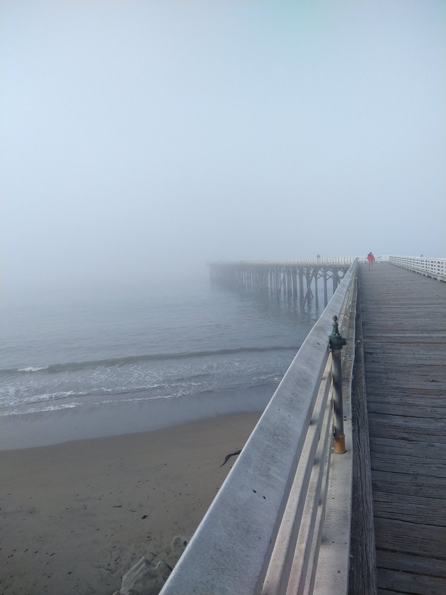 johnnykelphead's tweet photo. #fog pretty sure clear soon, and warm day. no wind. san Simeon pier . surf not very big but close together. #cckf #calcoast https://t.co/8LEUITSVfE