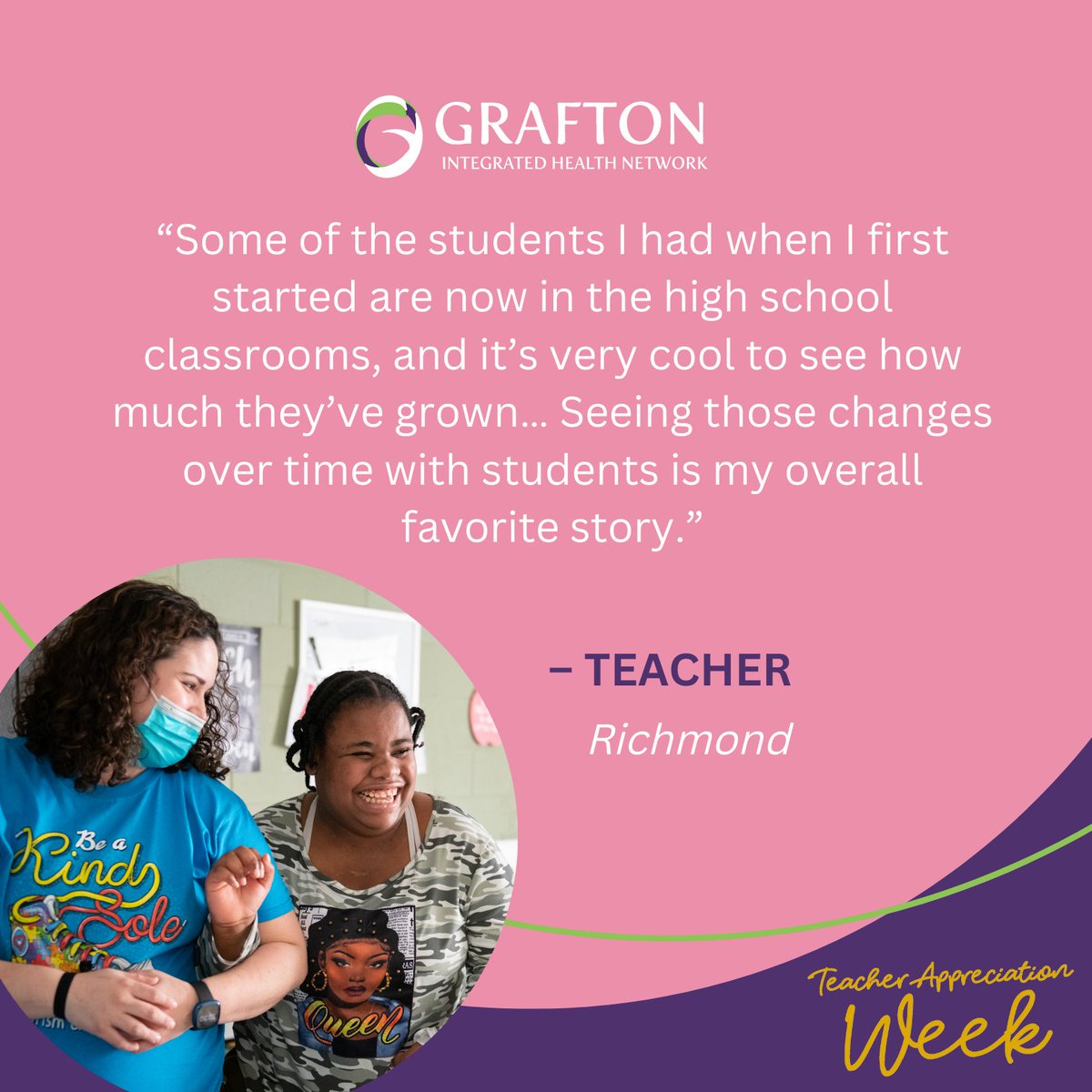 GraftonNetwork's tweet photo. Our teachers celebrate the big and little milestones of all our students. At @GraftonNetwork we're in this together.  Let's hear it for our teachers that make those successes a reality. 🎉
#NationalTeacherAppreciation
#GraftonFamily https://t.co/Fn7cKOnsf9