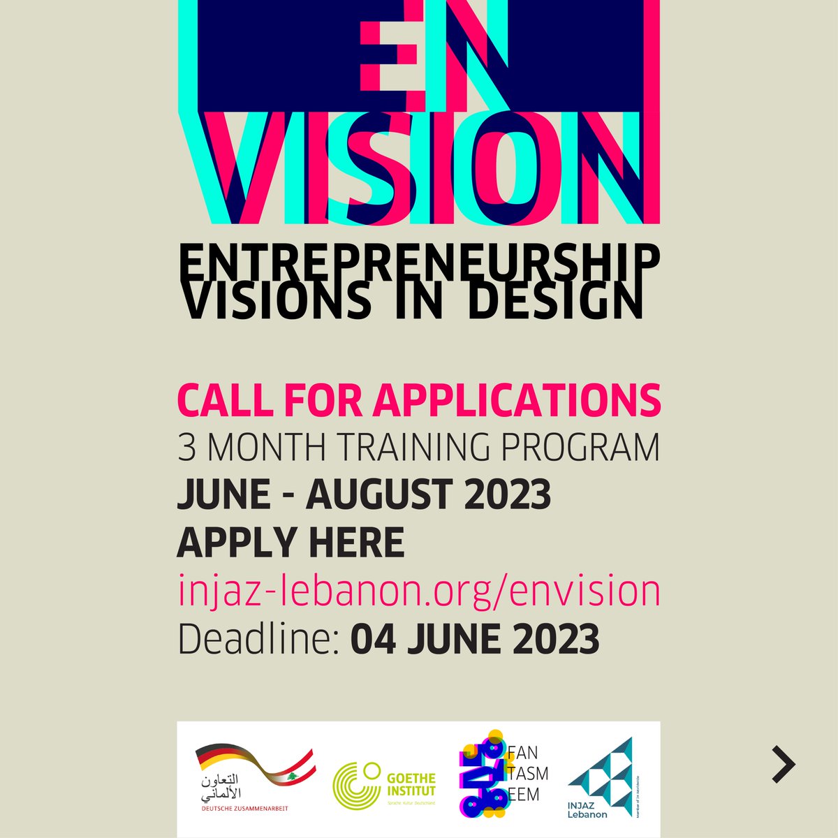 INJAZLebanon's tweet photo. 1/5
๐จ๐จโ๐จ๐ฉโ๐จ Are you ready to turn your passion into a profitable business? Look no further than the #EnVision program! ๐
๐คฉ Learn more about this 3-month entrepreneurship program for early-stage design startups & freelancers here:
https://t.co/1k9oHLrckP
#ENVISION #FANTASMEEM https://t.co/yjvWwSB0Gn