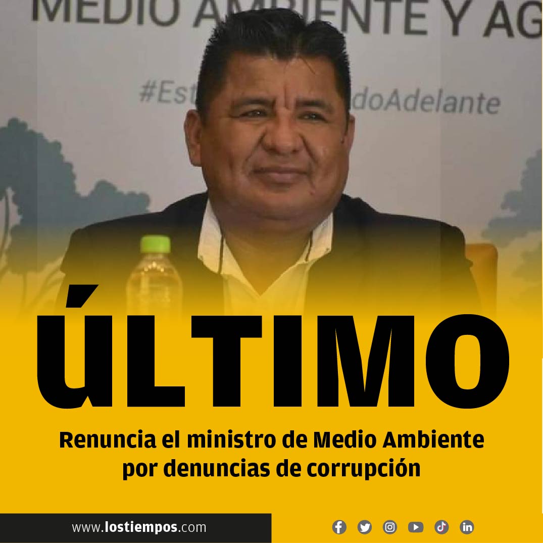LosTiemposBol's tweet image. #Último 
El ministro de Medio Ambiente y Agua, Juan Santos Cruz, presentó su renuncia irrevocable al cargo y el presidente Luis Arce dio curso a la misma, luego de que la autoridad de esa cartera de Estado fue involucrada en hechos de corrupción dentro del denominado caso coimas.