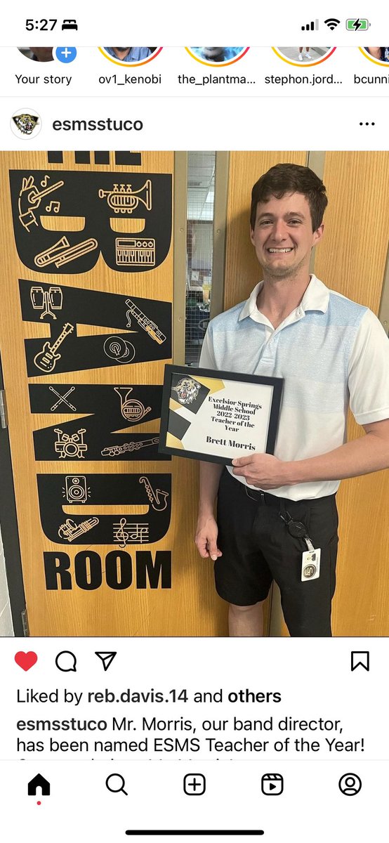 Brett Morris is our teacher of the year for the middle school and the entire district. We are so proud of Mr. Morris and the accomplishments he has had with our band program.
