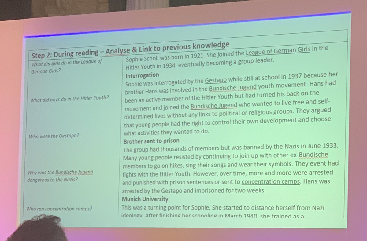 Stories for retrieval practice - more interesting than a 10 question quiz every lesson!

Also ensure the purpose of reading is clear (using Closing the Reading Gap and the story of Sophie Scholl) #haconf2023