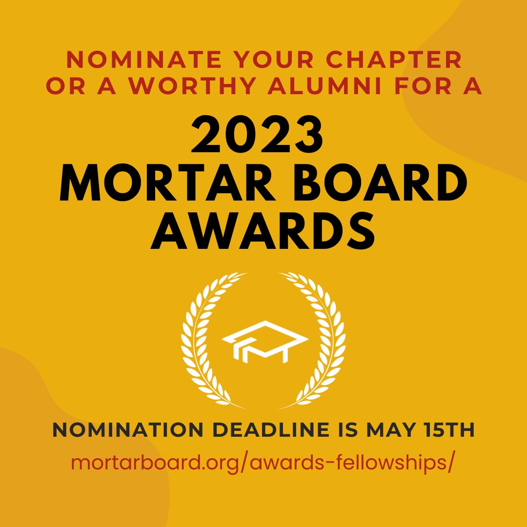 Alumni and Collegiate Award nominations are due Monday! Have you submitted your nominations yet? mortarboard.org/awards-fellows…